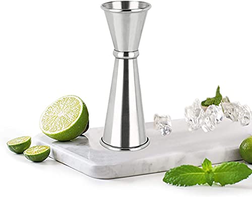 LATRAT Cocktail-Messbecher 25/50 ml, Doppelmessbecher für Cocktails, Edelstahl, Messbecher für Getränke, Barkeeper, Zuhause, Barkeeper, Party (Silber) von LATRAT
