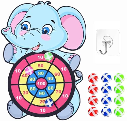 LATRAT Dartspiel für Kinder, Pfeil-Set mit Elefant für Kinder, Dart-Set mit Haken für drinnen und draußen, 12 selbstklebende Bälle Spiele LATRAT Dartspiel für Kinder, Pfeil-Set mit Elefant für Kinder, Dart-Set mit Haken für drinnen und draußen, 12 selbstklebende Bälle Spiele von LATRAT