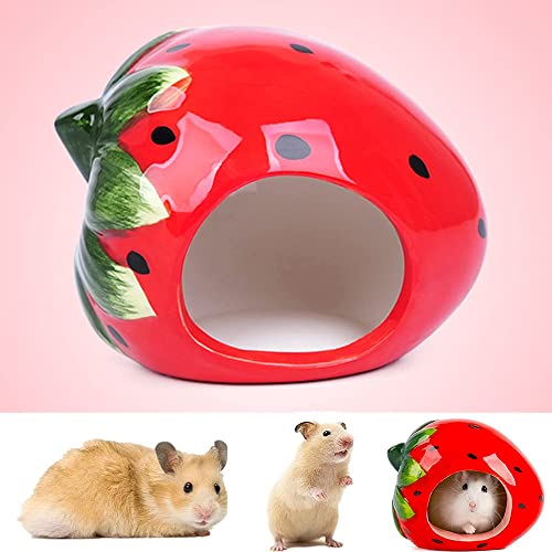 LATRAT Erdbeer Form Hamster Höhle Keramik Haus ，Kleintierversteck aus Keramik für Haustiere Hamster, Hamster Versteck Liebenswürdig Hamsterhaus von LATRAT