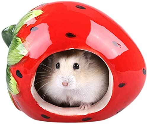 LATRAT Erdbeer-Form Kleintierversteck aus Keramik für Haustiere, Versteck Niedliche Cartoon-Form Hamsterhaus Chinchilla Mini Hütte Kleintier Keramik Versteck Höhle von LATRAT