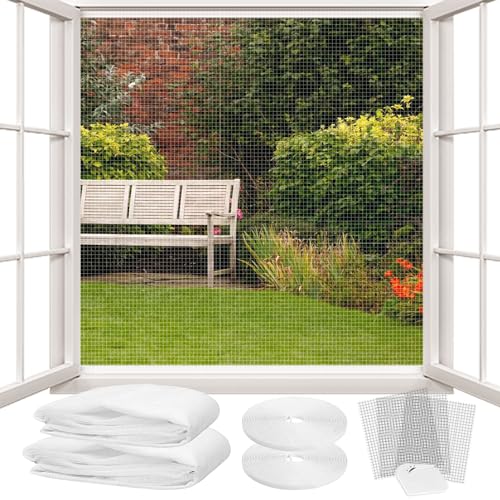 LATRAT Fliegengitter für Fenster, zuschneidbar, für Balkontür, Garten, Schutz für Katzenfenster, verstellbar, feines Netz, Insektenschutz, mit Klebebändern, ohne Bohren (weiß, 150 x 180 cm, 2 Stück) von LATRAT