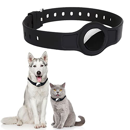 LATRAT Halsband für Hunde und Katzen, Airtag-Schutzhülle, Silikon, verstellbar, Anti-Verlust, Zubehör für Katzenhalsband, GPS-Tracking, für kleine mittelgroße Hunde, Haustiere (schwarz) von LATRAT