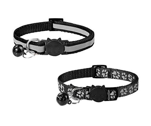 LATRAT Halsband für Katzen, Anti-Strang, verstellbar, reflektierend, für Katzen, Welpen, mit Glöckchen und Sicherheitsschnalle, 19 – 32 cm, schwarz, geeignet für die meisten Katzen zu Hause von LATRAT