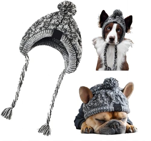 LATRAT Haustier Bommel gestrickte Mütze,Graue gestrickte Hundemützen, flauschig warme Hundemütze mit langem Zopf, Warmes Haustier Welpe gestrickt Hut mit Flauschigen Ball Winddicht Hund,S LATRAT Haustier Bommel gestrickte Mütze,Graue gestrickte Hundemützen, flauschig warme Hundemütze mit langem Zopf, Warmes Haustier Welpe gestrickt Hut mit Flauschigen Ball Winddicht Hund,S von LATRAT