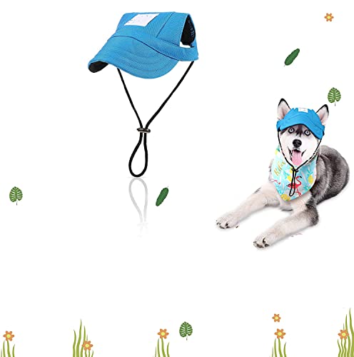 LATRAT Hunde Baseballmütze, Basecap Verstellbar Sonnenschutz Hut Hundecap mit Ohrlöchern Sommer Schattierungshut Outdoor（XL, blau） (Blau) von LATRAT