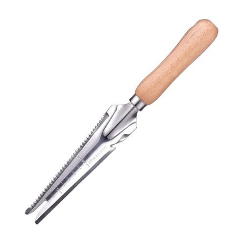 LATRAT Manueller Unkrautjäter, Holzgriff, Edelstahlkopf mit Maß, Garten Hand Weeder für Garten, Umpflanzen, Graben LATRAT Manueller Unkrautjäter, Holzgriff, Edelstahlkopf mit Maß, Garten Hand Weeder für Garten, Umpflanzen, Graben von LATRAT