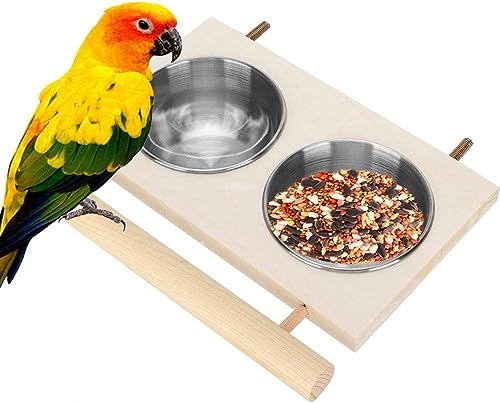 LATRAT Papageien Feeder, Vögel Futternapf Wasserschale Napf, Wellensittich Zubehör, Natur Sitzstangen Set für Vögel(8 * 16cm) von LATRAT