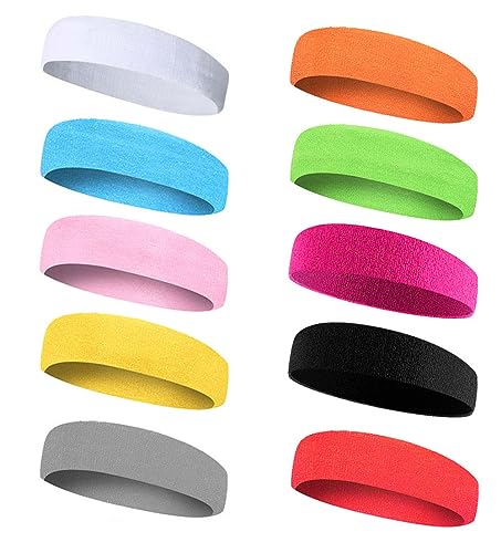 LATRAT Schweißband, Schweißband für die Stirn, 10er Pack, Schwarz, Unisex, Erwachsene und ältere Kinder, Laufen, Yoga, Basketball, Tennis, Fußball uvm. von LATRAT