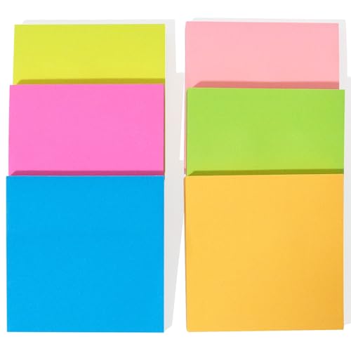 LATRAT Sticky Notizen, 6 lebendige Farben, Schulbedarf, Lesezeichen für Notizen, Aufgabenlisten und Erinnerungen (76 mm x 76 mm, 100 Blatt/Block) von LATRAT