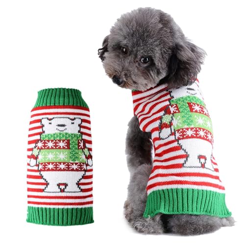 LATRAT Weihnachten Hundepullover, Hundepullover, Warm, Welpe Klein Mittel Hunde (L, Grün-Eisbär) von LATRAT