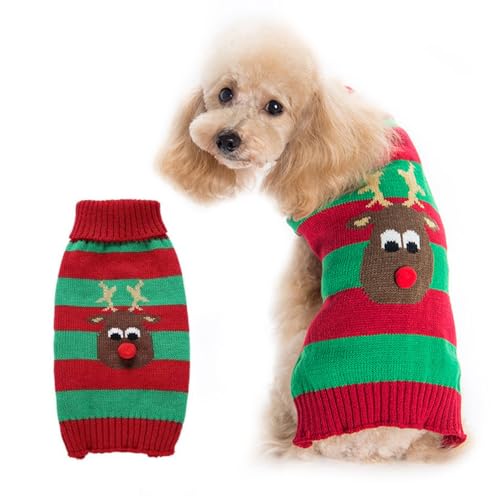 LATRAT Weihnachten Hundepullover,Hundepullover,Weihnachts-Elch-Kleidung, Weihnachts-Kostüm, Warm Welpe Klein Mittel Hunde (L, Grün-Elch) von LATRAT