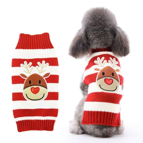 LATRAT Weihnachten Hundepullover,Hundepullover,Weihnachts-Elch-Kleidung, Weihnachts-Kostüm, Warm Welpe Klein Mittel Hunde (M, Rot-Elch) von LATRAT