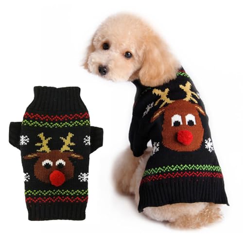 LATRAT Weihnachten Hundepullover,Hundepullover,Weihnachts-Elch-Kleidung, Weihnachts-Kostüm, Warm Welpe Klein Mittel Hunde (XL, Schwarz-Elch) von LATRAT