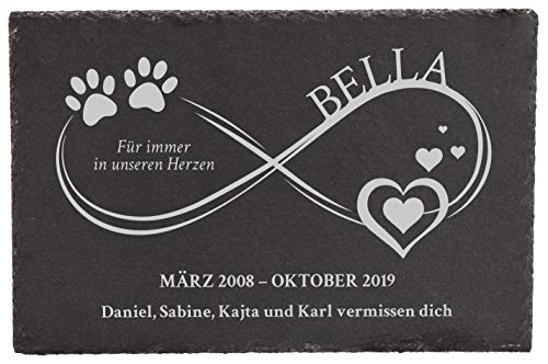 LAUBLUST Grabstein Hund - Gedenktafel Personalisiert mit Wunschtext - Ewig im Herzen Motiv - ca. 30x20 cm, Schiefer von LAUBLUST