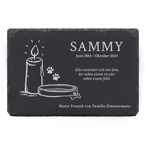 LAUBLUST Grabstein Hund - Gedenktafel Personalisiert mit Wunschtext - Trauerkerze Motiv | 3 Größen - Schiefer LAUBLUST Grabstein Hund - Gedenktafel Personalisiert mit Wunschtext - Trauerkerze Motiv | 3 Größen - Schiefer von LAUBLUST