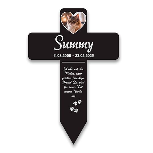 LAUBLUST Personalisiertes Acryl-Grabkreuz als Grabschmuck für Hund, Katze & andere Haustiere mit Foto & Name | Herzen, 2 Größen - Grabstecker Kreuz mit Gravur als Tiergrab-Deko & Grabkreuz mit Name von LAUBLUST