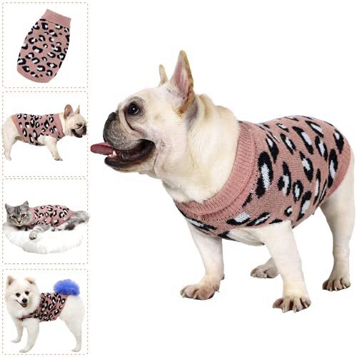 Hund Pullover Klein Hunde Pullis Sweater für Katzen Chihuahua Kleidung Bulldogge Hundepullover Keleine Mittel Grosse Katze Welpen Hundepulli Leopard Rosa L von LAWKUL