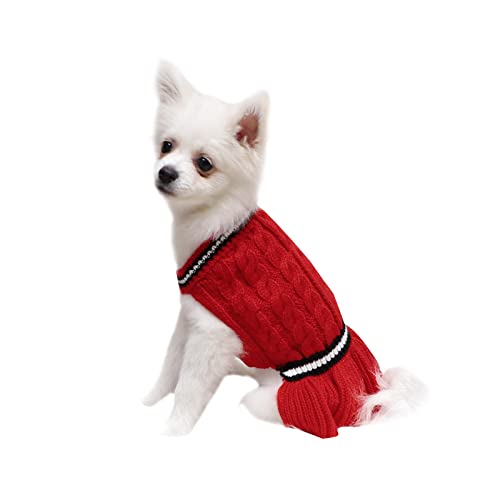 Lawkul Haustierpullover für kleine Hunde Mädchen Pullover zum Stricken von Hunden, warme Winterkleidung, Pullover für Herbst, Hundekleid für Welpen, Katzen, kleine Hunde, rotes Hundekleid, Größe XS von LAWKUL