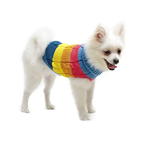 Lawkul Hundepullover für kleine Hunde, Winter- und Katzenkleidung, Regenbogen-Mops-Outfits, gestrickt, Chilly Dog Cable Sweater, Blau, Hundepullover für Größe XL von LAWKUL
