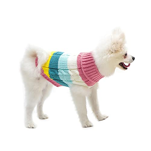Lawkul Hundepullover für kleine Hunde, Winter- und Katzenkleidung, Regenbogen-Mops-Outfits, gestrickt, Chilly Dog Cable Sweater, Pullover, Rosa, Hundepullover für Größe XL von LAWKUL