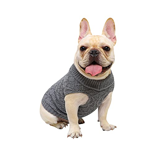 Lawkul Hundepullover für kleine Hunde, gestrickt, warm, für den Winter, Größe L, Grau von LAWKUL