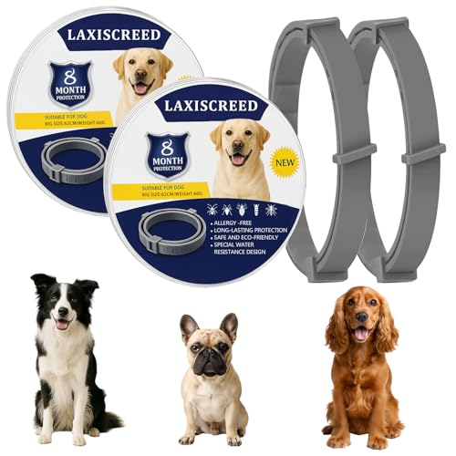 2 Stück Hunde Halsband – Einstellbares & Wasserdichtes Halsband mit Natürlichen Pflanzenölen – Komfortabel, Geeignet für Hunde ab 7 Wochen, Bis zu 16 Monate Schutz von LAXISCREED