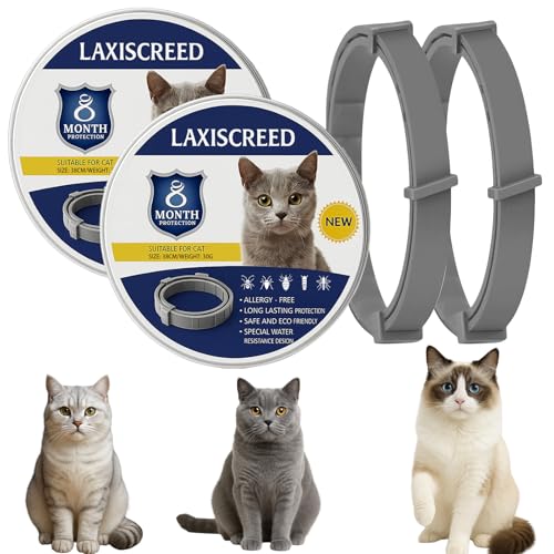 LAXISCREED Katzenhalsband 2er Pack mit natürlichen Ölen, Langzeitschutz (16 Monate) & Wohlbefinden, verstellbar, wasserfest, für Katzen ab 7 Wo von LAXISCREED