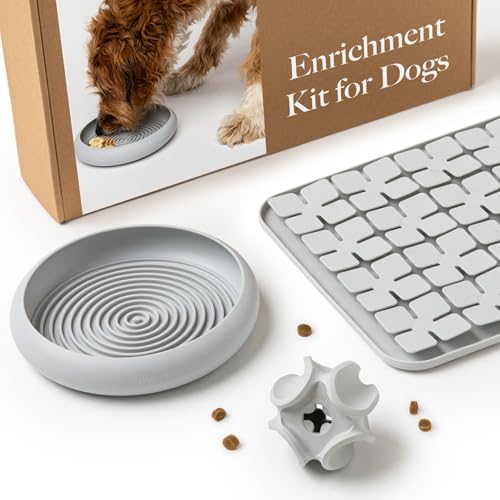 LAY LO Geistiges Anreicherungspaket für Hunde: Kippspielzeug, Futternapf und Leckmatte und Schnüffelmatte, spülmaschinenfest, medizinisches Silikon, ungiftig, inklusive Live-Video-Unterstützung mit von LAY LO