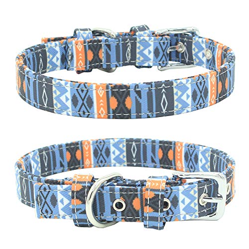 LAYAN-B Hundehalsband, weich, bequem, Bohemian-Muster, verstellbar, aus Segeltuch, für kleine, mittelgroße und große Hunde, leicht, für Spaziergänge und Training, 2 Stück von LAYAN-B