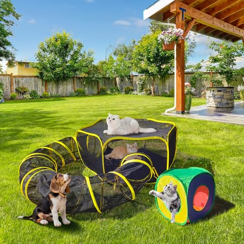 Faltbares Katzengehege, tragbares Katzenzelt für draußen, käfigfreier Haustier-Laufstall mit Tunnel, zusammenklappbarer Pop-Up-Katzenversteck, Spielwürfel von LAZYESTHER