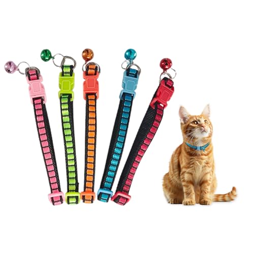 LBJFYHJN Katzenhalsbänder Set - 5 Halsbänder Katzen mit Glöckchen | Anti-Strangulationssicherheit | Leichtes Farbenfrohes Halsband Design von LBJFYHJN