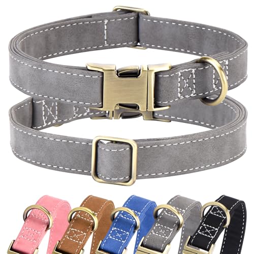 LCG LUCHENGYI Hundehalsband aus weichem Leder, verstellbar, strapazierfähig, mit Schnellverschluss-Metallschnalle, strapazierfähig, für mittelgroße und kleine Hunde, Grau, M LCG LUCHENGYI Hundehalsband aus weichem Leder, verstellbar, strapazierfähig, mit Schnellverschluss-Metallschnalle, strapazierfähig, für mittelgroße und kleine Hunde, Grau, M von LCG LUCHENGYI