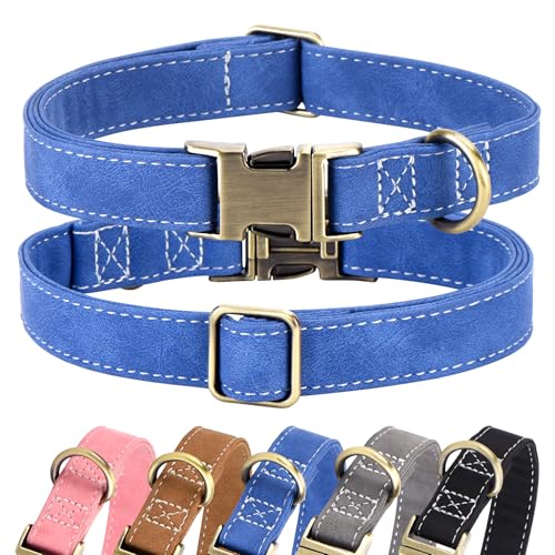LCG LUCHENGYI Hundehalsband aus weichem Leder, verstellbar, strapazierfähig, mit Schnellverschluss-Metallschnalle für große, mittelgroße und kleine, blau, S LCG LUCHENGYI Hundehalsband aus weichem Leder, verstellbar, strapazierfähig, mit Schnellverschluss-Metallschnalle für große, mittelgroße und kleine, blau, S von LCG LUCHENGYI