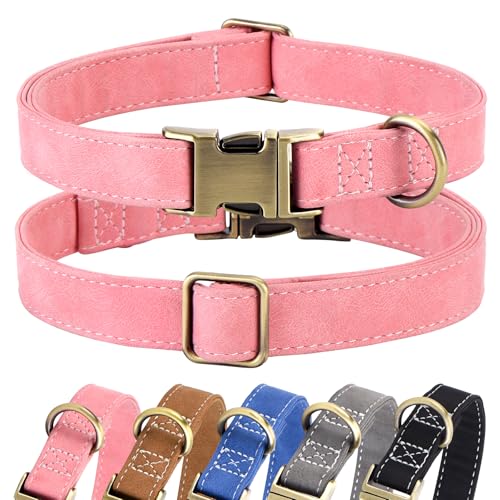 LCG LUCHENGYI Hundehalsband aus weichem Leder, verstellbar, strapazierfähig, mit Schnellverschluss-Metallschnalle für große, mittelgroße und kleine, rosa, Größe L LCG LUCHENGYI Hundehalsband aus weichem Leder, verstellbar, strapazierfähig, mit Schnellverschluss-Metallschnalle für große, mittelgroße und kleine, rosa, Größe L von LCG LUCHENGYI
