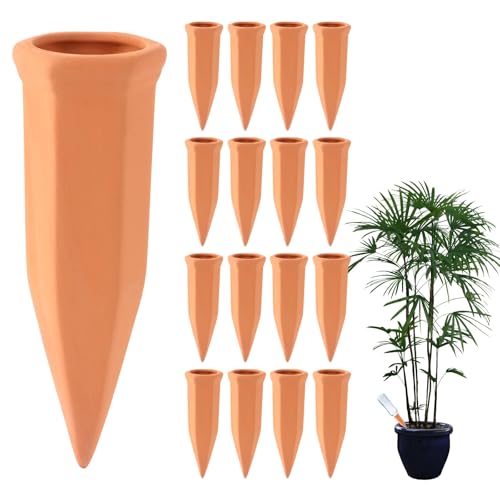 LDHHYH 15 Stück Tonkegel Bewässerung, Pflanzen Bewässerung, Wasserspender Pflanzen als Gießkegel, Pflanzenbewässerungspfähle, Pflanzen Wasserspender Ton für Zimmerpflanzen und Pflanzen im Freien von LDHHYH
