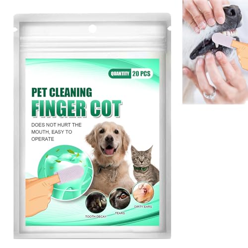 LDREAMAM Pet Care Finger-Tücher, Zahnreinigungstücher für Haustiere, Zahnpflege, Fingerpads für Haustiere, Fingertücher für Hunde, einmalige sanfte Reinigung und Entfernung von Plaque, 20 Stück von LDREAMAM