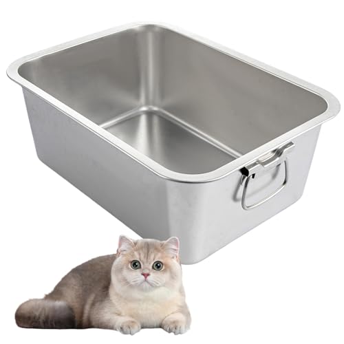 LDXDRU 40 x 30 x 15 cm Katzentoilette, Edelstahl Katzentoilette mit Griff, Kaninchenklo Metall Katzentoilette für Katzen Kaninchen, Rostfrei & Leicht zu Reinigen von LDXDRU