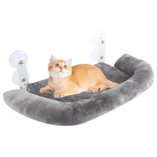 LDXDRU 50 x 30 cm Katzen-Fensterbett, Fenster-Katzen-Hängematte bis zu 15 kg, faltbare Haustier-Fensterstange für Glas und Innenwände, Grau von LDXDRU