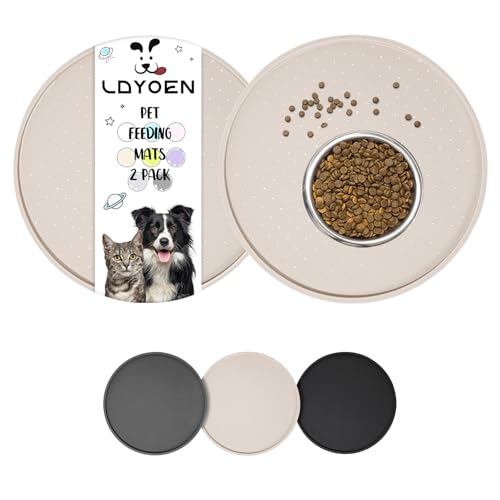 LDYOEN 2 Stück Napfunterlage für Hund Katzen, Hundenapf Unterlage Katzennapf Unterlage aus Silikon, Hunde Katzen Futtermatte wasserdichte und rutschfeste Fressnapf mit Rand, 30x30cm, Beige von LDYOEN