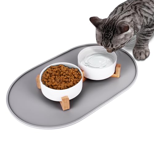 LDYOEN Futternapf Katze - 2er Set Katzennapf Keramik mit Bambus Ständer und Napfunterlage Silikon - Fressnapf Katze Napf Hundenapf - Futterstation Napfset für Katzen und Kleine Hunde - 2 x 400 ML LDYOEN Futternapf Katze - 2er Set Katzennapf Keramik mit Bambus Ständer und Napfunterlage Silikon - Fressnapf Katze Napf Hundenapf - Futterstation Napfset für Katzen und Kleine Hunde - 2 x 400 ML von LDYOEN