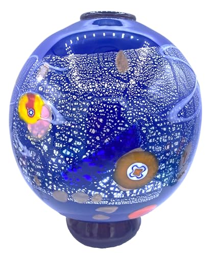 Vase aus Muranoglas, blau mit mehrfarbigem Dekor, moderne venezianische Kunst von LE GEMME DI VENEZIA
