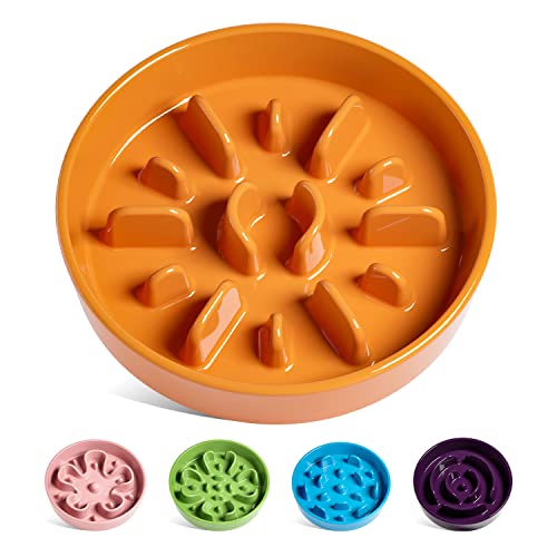 LE TAUCI Hundenapf aus Keramik, 675 ml Antischlingnapf für Mittelgroße und Kleine Hunde, Langsam Fressen und Spaß für den Hund, Fressnapf mit Rutschfestem Design, Slow Feeder Dog Bowl, Sonnen Orange von LE TAUCI