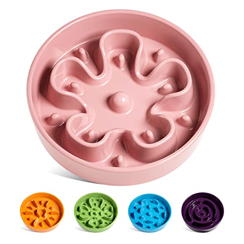 LE TAUCI Hundenapf aus Keramik, Antischlingnapf für Mittelgroße und Kleine Hunde, Langsam Fressen und Spaß für den Hund, Fressnapf mit Rutschfestem Design (Bloom Rosa, M-675 ml) von LE TAUCI