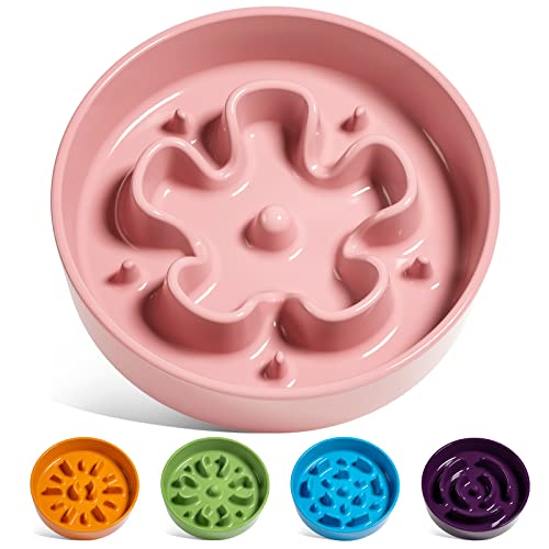 LE TAUCI Hundenapf aus Keramik, Antischlingnapf für Mittelgroße und Kleine Hunde, Langsam Fressen und Spaß für den Hund, Fressnapf mit Rutschfestem Design (Bloom Rosa, S-350 ml) von LE TAUCI