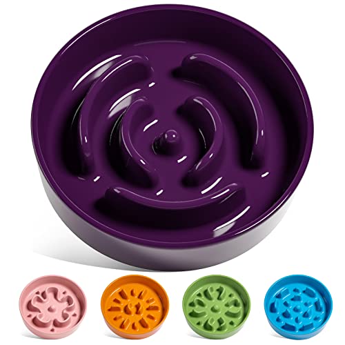 LE TAUCI Hundenapf aus Keramik, Antischlingnapf für Mittelgroße und Kleine Hunde, Langsam Fressen und Spaß für den Hund, Fressnapf mit Rutschfestem Design (Labyrinth Lila, S-350 ml) von LE TAUCI