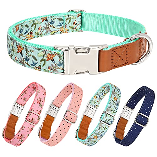 LEACOOLKEY Hundehalsband mit Metallschnalle für kleine, mittelgroße und große Hunde, verstellbares, weiches Hundehalsband mit Blumenmuster, einfaches Hundehalsband, Outdoor-Laufen von LEACOOLKEY