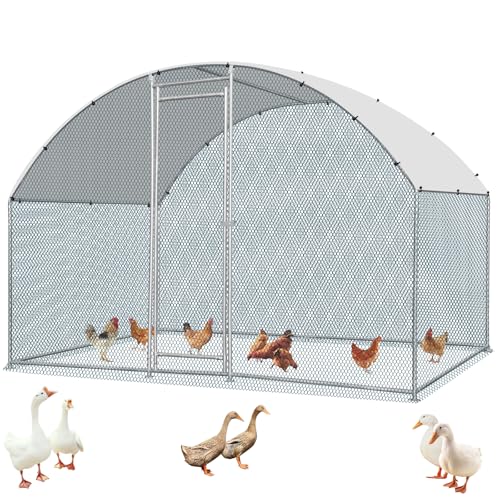 LEADZM Hühnerstall, 3x2x2 m freilaufgehege hühner, 6 m² Großes Hühnergehege mit Wasserdichtetem PE, aus verzinktem Stahl, Kuppel von LEADZM