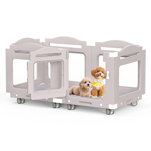 Laufstall für Hunde, aus Acryl, für den Innenbereich, mit Haustier-Kinderwagen, Welpen-Laufstall für kleine, mittelgroße Haustiere, Katzen, Kaninchen und Welpen, 6 Paneele mit Bodenplatte, 8 Räder Laufstall für Hunde, aus Acryl, für den Innenbereich, mit Haustier-Kinderwagen, Welpen-Laufstall für kleine, mittelgroße Haustiere, Katzen, Kaninchen und Welpen, 6 Paneele mit Bodenplatte, 8 Räder von LEAGIM