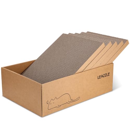 LEAZZLE Kratzbrett Katze, Katzenkratzbox mit 5 Kratzbrettern,Katzenmöbel mit hochwertiger Karton, Doppelseitige Kratzpappe für Katzen,Widerstandsfähig Katzen kratzmöbel, 43.5x29.5x14 cm von LEAZZLE