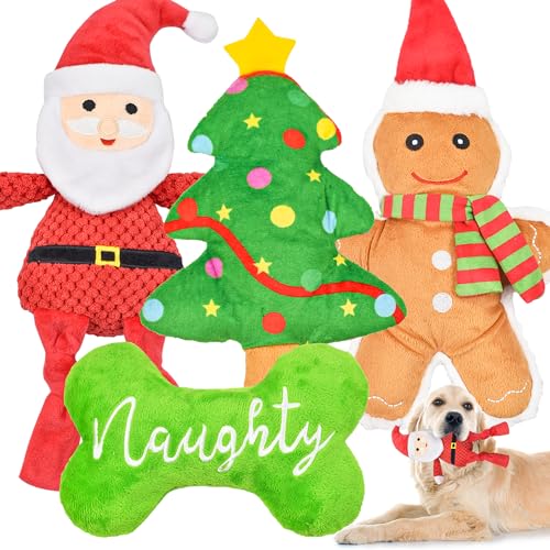 LECHONG Weihnachten Hundespielzeug, 4 Stück Hund Quietsche Spielzeug, gefüllte Hundespielzeug für Zahnen & Kauen, Hundespielzeug Bundle für Welpen, kleine, mittlere und große Hunde LECHONG Weihnachten Hundespielzeug, 4 Stück Hund Quietsche Spielzeug, gefüllte Hundespielzeug für Zahnen & Kauen, Hundespielzeug Bundle für Welpen, kleine, mittlere und große Hunde von LECHONG